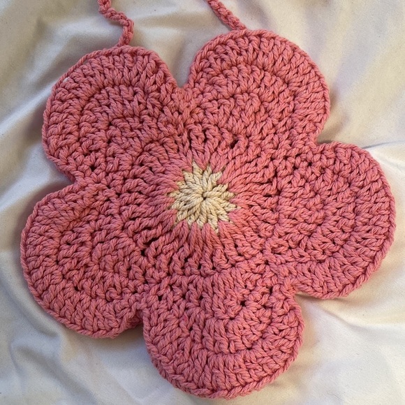 Pink and Cream Handmade Crochet Flower Bag - Picture 4 of 6
